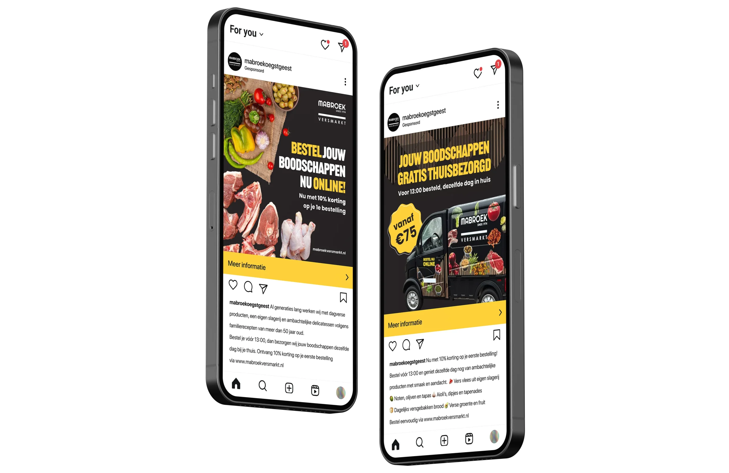 Mobiele weergave van social ads voor Mabroek Versmarkt | Donkeys & Co.
