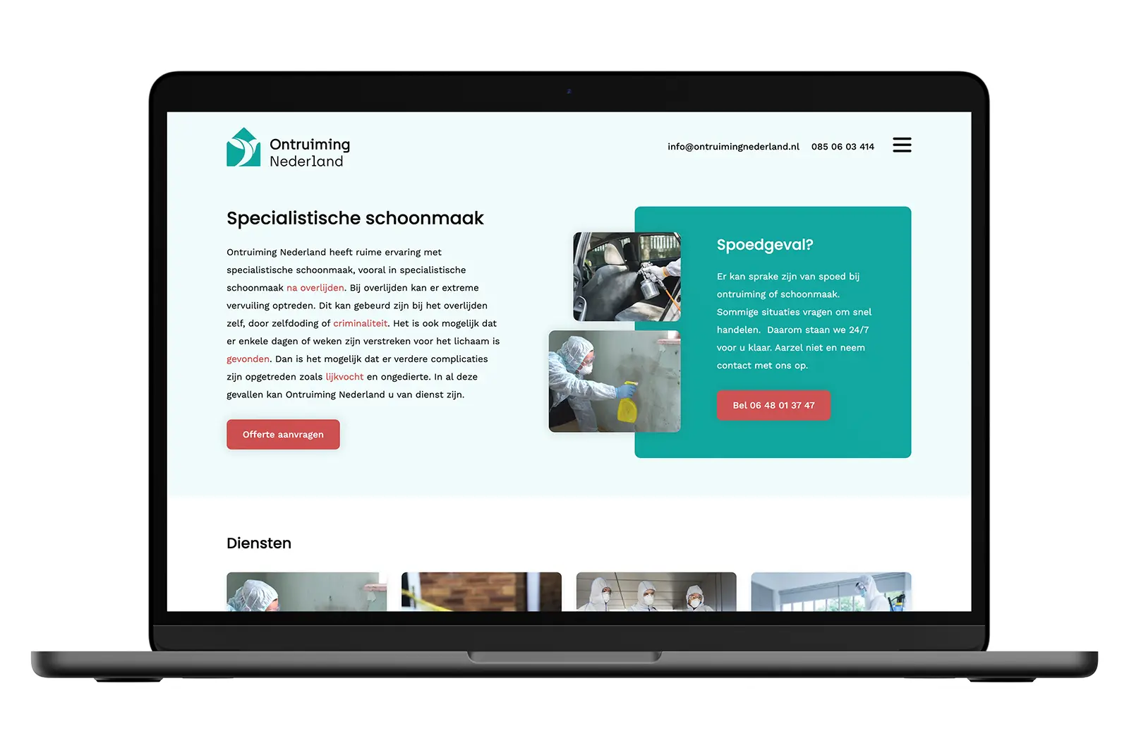 Het webdesign van Ontruiming Nederland door Donkeys & Co.
